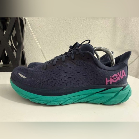 Hoka clifton 8 Women's Navy and Aqua Athletic Shoes - Picture 4 of 7